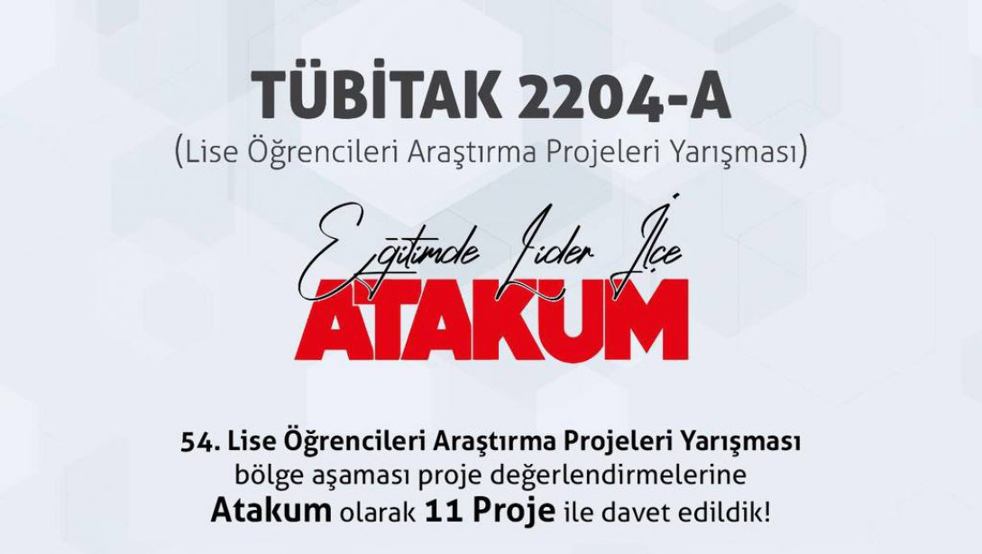 54. Lise Öğrencileri Araştırma Projeleri Yarışması bölge aşaması proje değerlendirmelerine Atakum'dan 11 proje ile davet edildik
